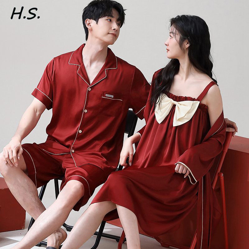 Plus-Size Couple Pajamas 100kg Men's Summer Silk Suit Newlywed Wedding Extra-Large Loose High-End Loungewear