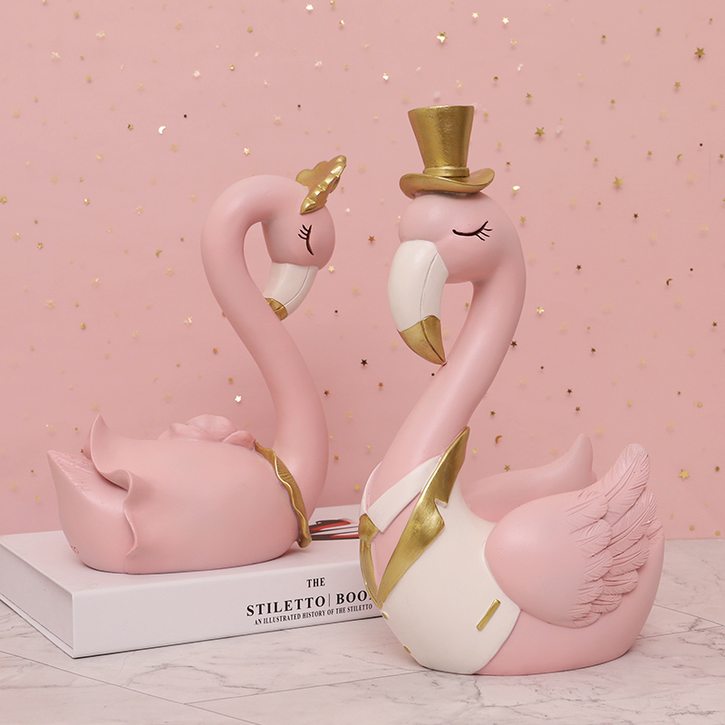 Nordic Light Luxury Style Creative Flamingo Ornament Living Room TV Cabinet Desktop Resin Decoration Wedding Birthday Gift
