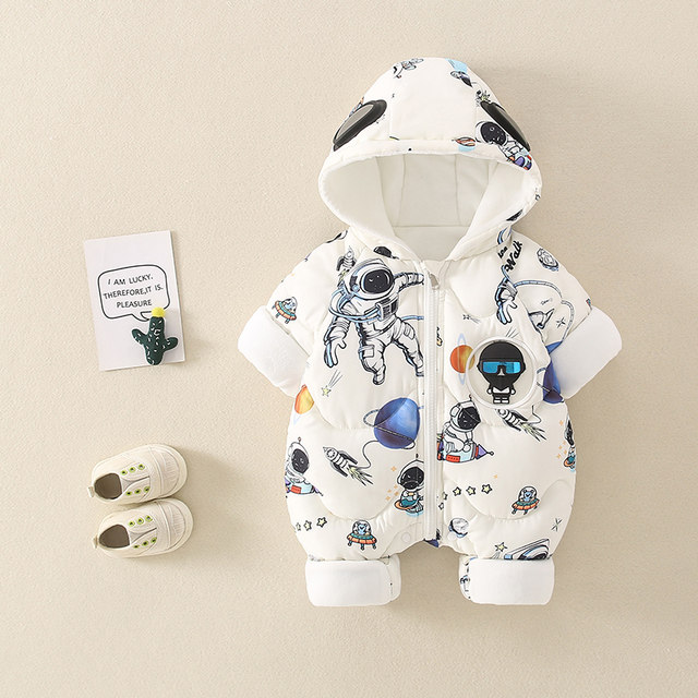 Baby winter jumpsuit plus cotton newborn clothes thickened out clothes baby hundred days full moon warm climbing clothes