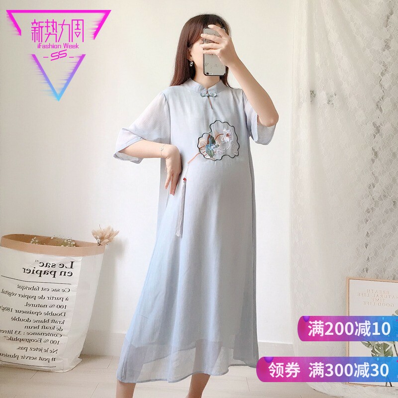 Maternity dress, summer dress, small cheongsam, ethnic style, sweet, small, fresh and loose