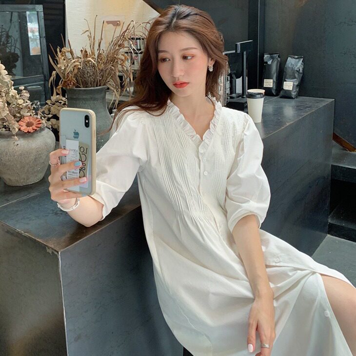 Maternity Dress 2021 New Summer Fashion Hot Mom Cotton Linen Personality Net Red Casual Western Style Solid Color Medium Length