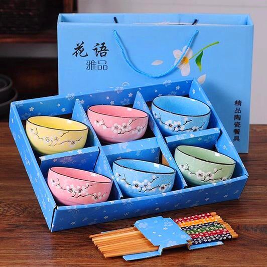 Japanese-style bowls and chopsticks household ceramic rice creative bowls and spoons tableware set gift box gift-giving activities gift enjoy new style
