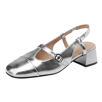 Daphne genuine leather thick heel toe-cap sandals for women 2024 new outer wear French Mary Jane womens shoes temperament sandals and slippers