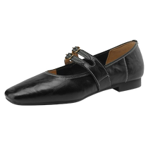 Daphne single shoes for women 2024 new summer genuine leather scoop shoes spring and autumn Mary Jane small leather shoes flat retro womens shoes