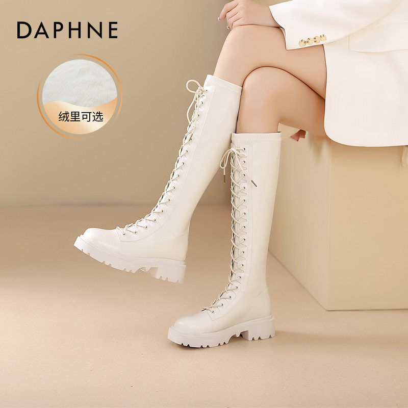 Женские длинные сапоги Daphne, новинка 2025 года, осенне-зимние рыцарские сапоги на толстой подошве, белые длинные сапоги, женские высокие сапоги, обувь