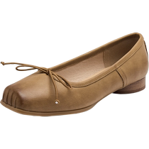 Daphne pig nose shoes for women 2024 new flat square toe scoop shoes with color retro bow ballet shoes