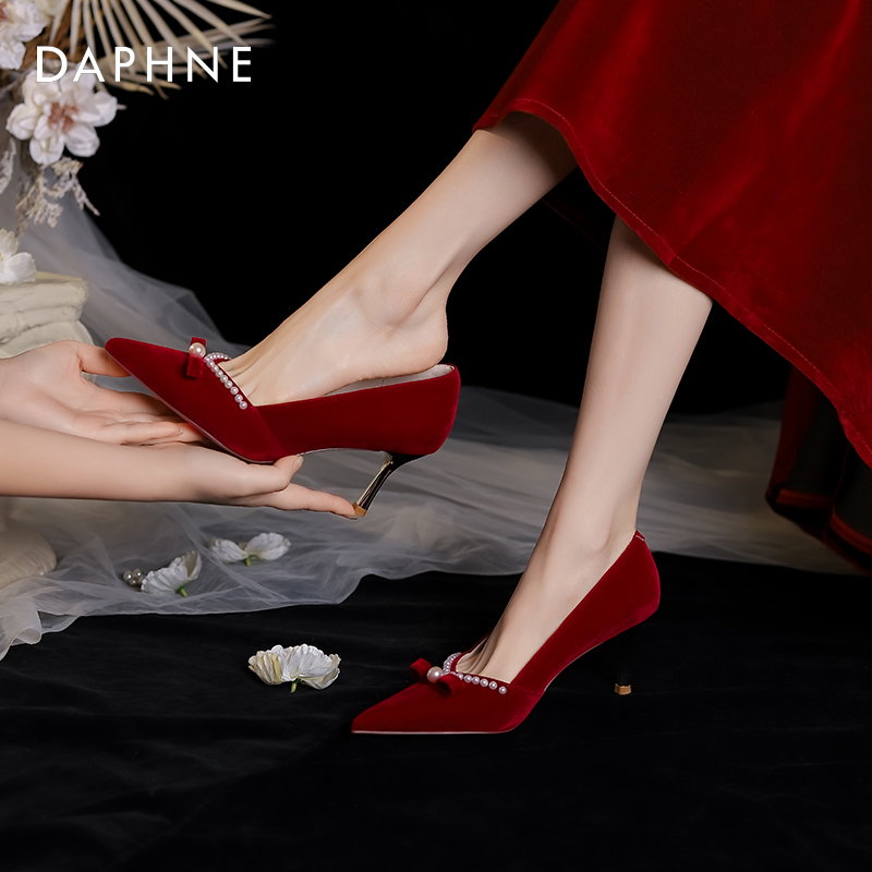 Daphne High heel shoes women's spring autumn 2023 new show and wedding shoes red bridal shoes toast gown with single shoes-Taobao