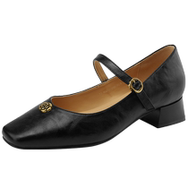 Daphne genuine leather shoes for women 2024 new shallow mouth scoop shoes square toe black small leather shoes summer Mary Jane womens shoes