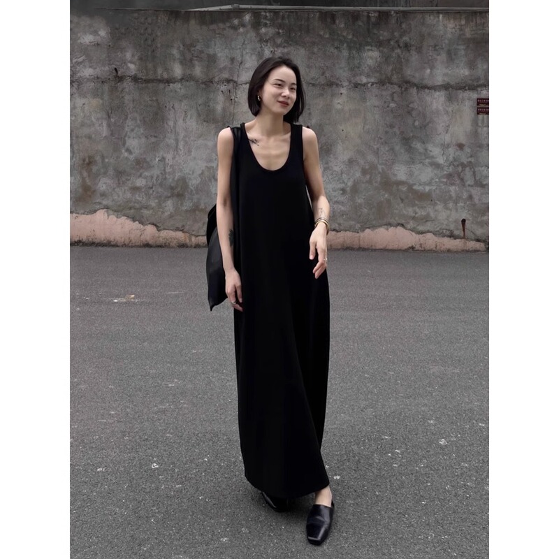 French Rixo Kelly Large U-Neck Sleeveless Vest Knitted Dress, Long Style, High-End, Loose and Slimming Long Dress