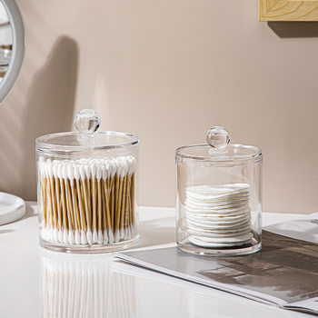 Acrylic round cotton swab box plastic with lid square cotton swab tube makeup remover storage storage box transparent toothpick box
