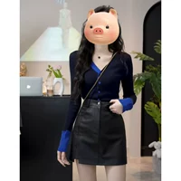 Navy Blue [Женская ранняя осенняя топ/ранняя осенняя топ/маленькая рубашка/топ с длинными рукавами для женщин/ранняя осенняя модная топ/осенняя женская одежда 2024 Новая верхняя/нижняя/стройная тело/ранняя осень тонкая верхняя/топ-топ осенний женский топ]