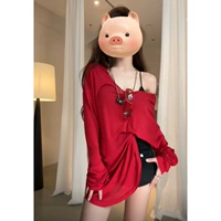 Red [Осенние топы для женщин/осенние женские топы/2024 Осень Новая женская одежда/осенние корейские наряды/осенние наряды высокого класса/ранняя осенняя наряды/Ранние осенние наряды/Ранняя осень Новая женская одежда/ранняя осенняя топы/ранняя осенняя атмосфера]