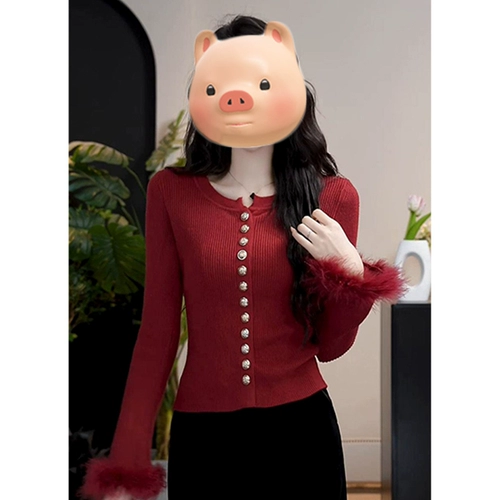 Летний оберег на день рождения, красный цветной демисезонный короткий трикотажный свитер, облегающий крой