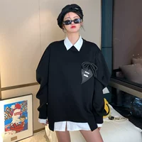 Черный [негабаритный/маленький мужчина/свободная корейская версия/винтаж/супержир/ниша/дизайн чувства чувств/бомбардировки/прилив INS/BF Lazy Wind/2022 Ранняя весна Женская одежда]