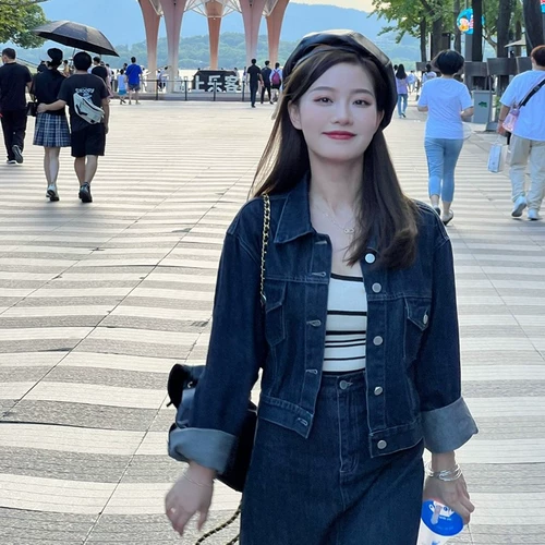 Осенний джинсовый комплект, элитная юбка