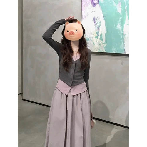 Трикотажный комплект, осенний лонгслив, приталенный дизайнерский короткий свитер, куртка, тренд сезона