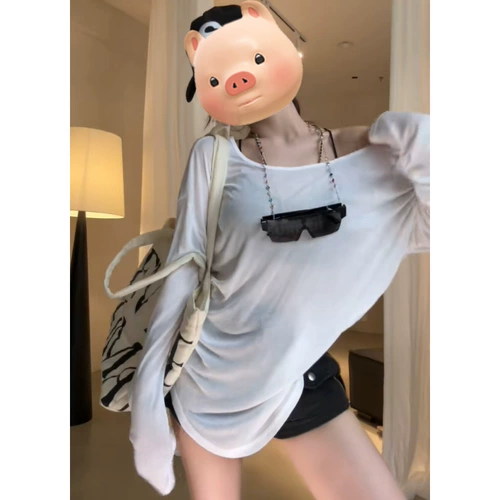 Зеленый тонкий летний осенний лонгслив, открытые плечи, защита от солнца