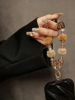 Luxurious and High-End Brown Fur Ball Crystal Beaded Hand Chain Wrist Short Lanyard Mobile Phone Case Car Keychain Pendant