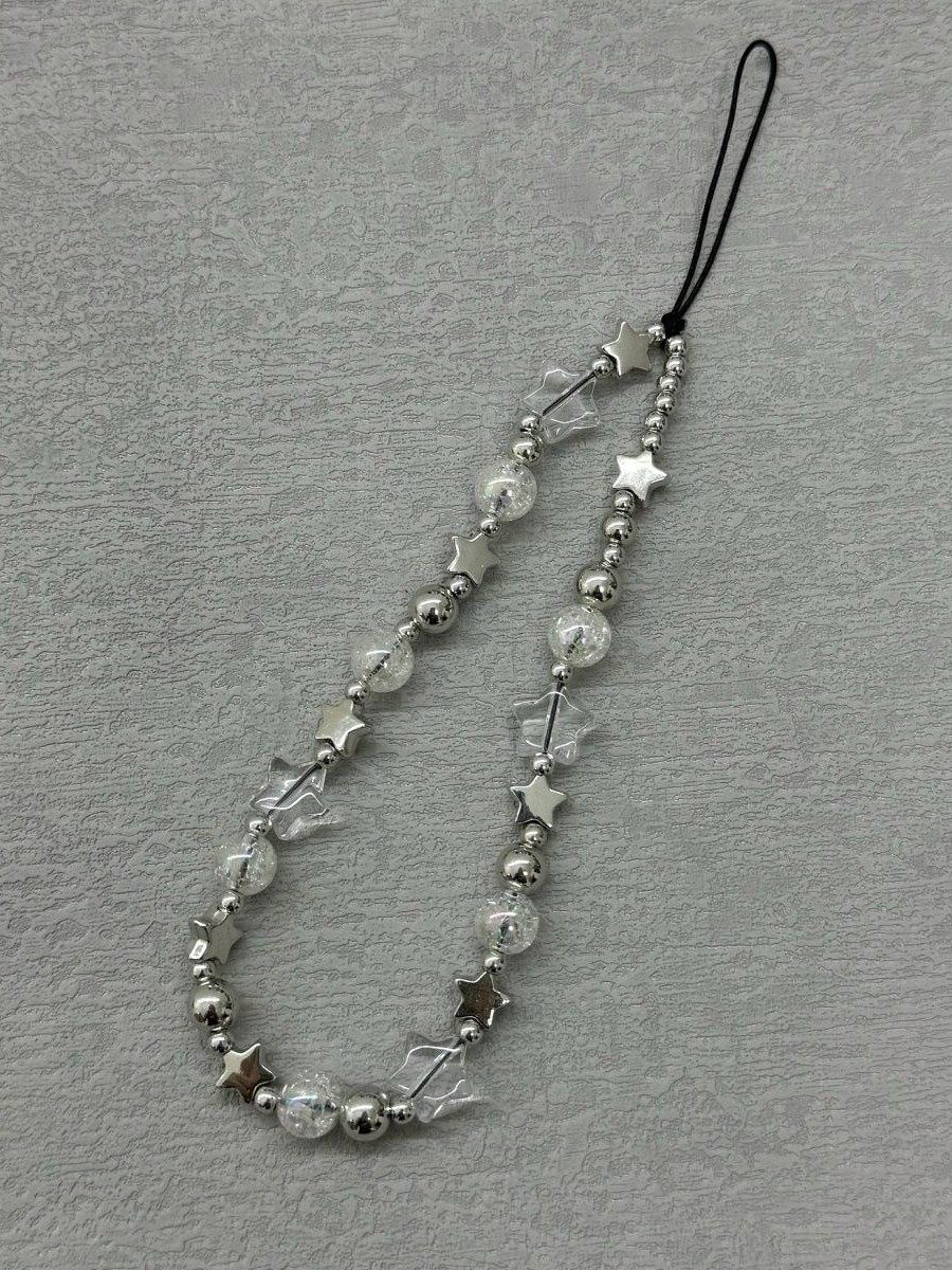 Electroplated Silver Star Phone Chain New Short Lanyard Camera Strap Women's Accessory High-End Pendant Anti-Drop Decoration