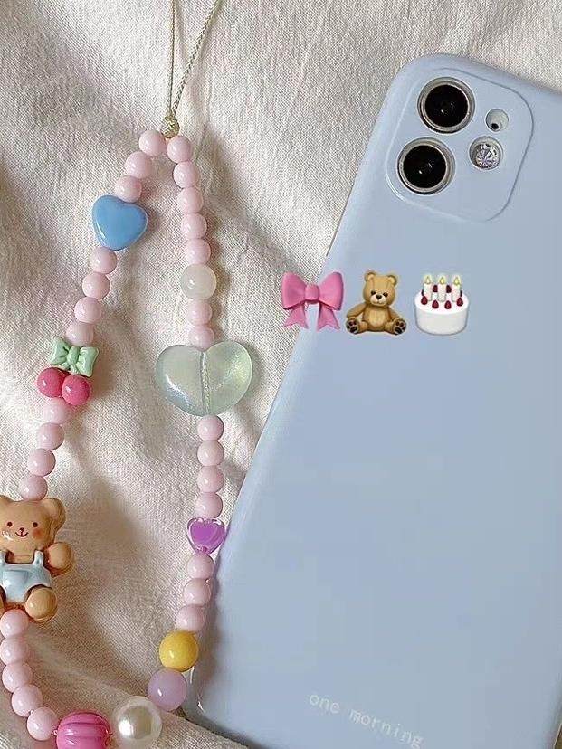 Blue Bear Phone Chain, High-End Accessory, Original Chain, Cute Wrist Lanyard, Beaded Pendant, Camera Hanging Chain