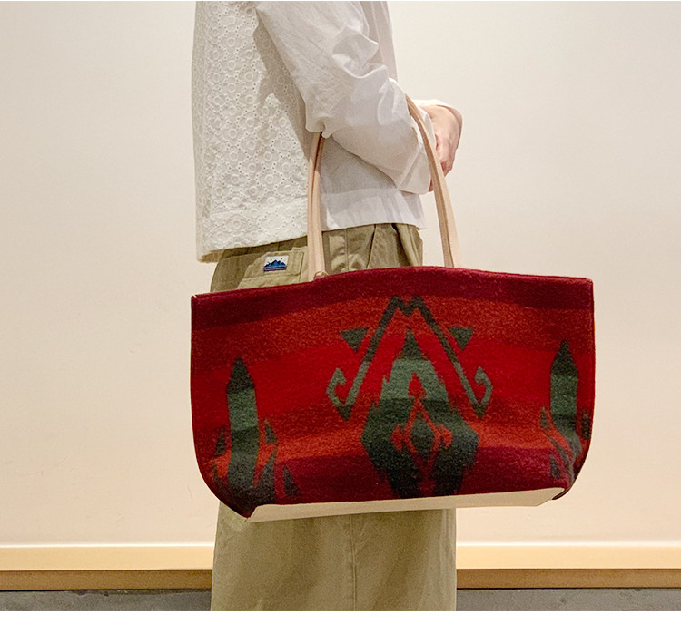 Сумка pendleton毛呢植鞣牛皮拼接大容量复古简约托特包单肩手提大包 Nakama inn