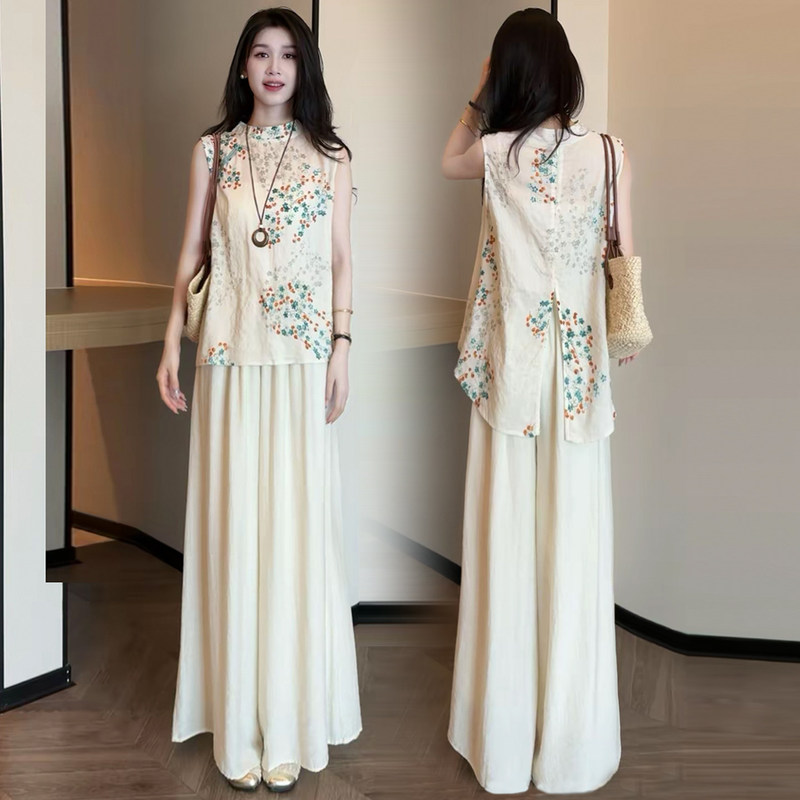 2026 New Trendy Brand Collection High-End Custom New Chinese Style National Style Printed Sleeveless Top and Wide-Leg Pants Set 2026 New Trendy Brand Collection High-End Custom New Chinese Style National Style Printed Sleeveless Top and Wide-Leg Pants Set
