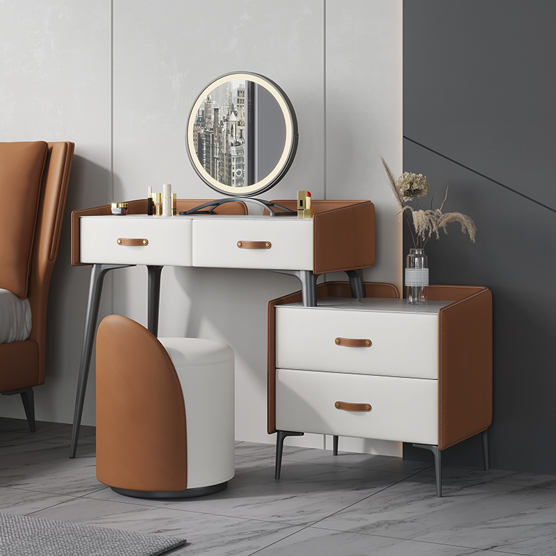 Modern Pole Jane new Makeup Bench Solid Wood Light Lavish Rockboard Table Bedroom Small Family Type Minimalist Containing Makeup Table Composition
