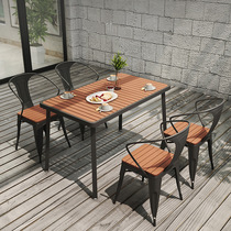 Minima Outdoor Plastic Wood Dining Table And Chairs Combined Milk Tea Shop Dining Room Outdoor Table Patio Balcony Open Air Casual Table and chairs