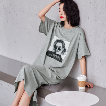 Sleeping dress Women Summer long Pure Cotton Short Sleeves Thin sweet over kneecap half sleeves Body Spring Autumn Pregnant pregnant woman 2021 New