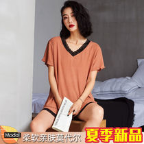 Modale Pajamas Woman Summer Ultra Slim short sleeves Short sleeves Two sets Lace Sexy Loose Home Suit Summer