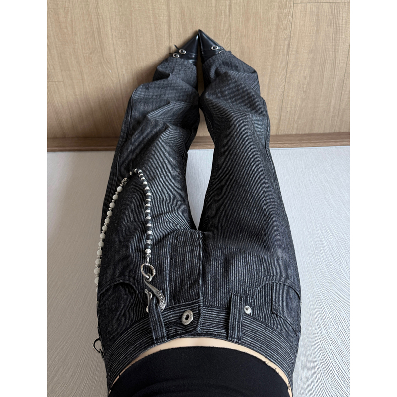 Black Ishikawa'Vertical Stripe Raw Denim' Black Vintage Jeans Baggy Lazy Commuter Casual Long Pants Unisex Black Ishikawa'Vertical Stripe Raw Denim' Black Vintage Jeans Baggy Lazy Commuter Casual Long Pants Unisex