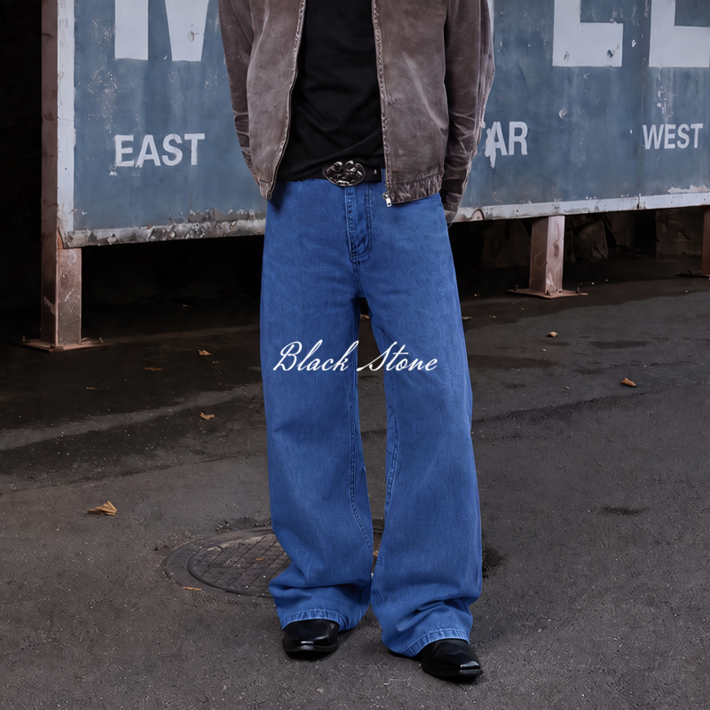 Black Stone River'Retro Project' Denim Dark Blue Jeans 13.5oz Casual Pants Unisex Basic Versatile Straight Leg Black Stone River'Retro Project' Denim Dark Blue Jeans 13.5oz Casual Pants Unisex Basic Versatile Straight Leg