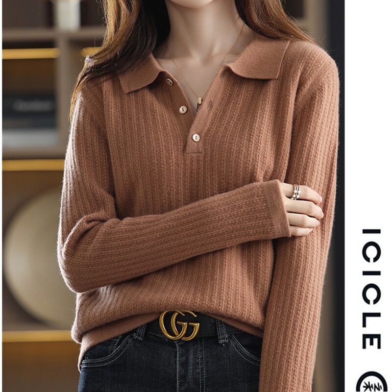 ICICLE Zhihe 2022 spring new sweater women's knitted sweater long-sleeved shirt solid color bottoming
