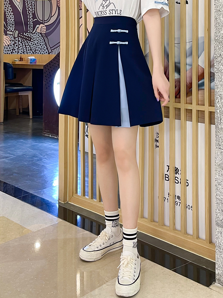 Girls Skirt 12 female big Child summer dress 15-year-old girl short skirt Vintage Chinese style Han element middle school student skirt