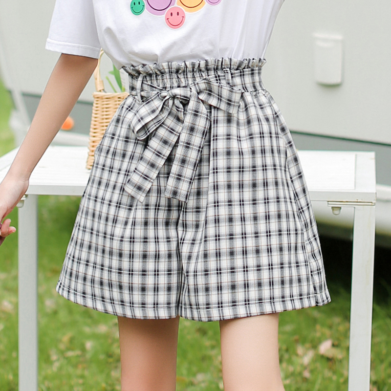Female Great Boy Summer Dress Pants Skirt Girl Pants Dress Outside Wearing 12 Summer 13 13 15 Year Old Girl Plaid Wide-legged Pants Shorts