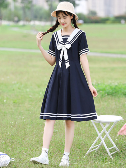 Girls' Summer Clothes, Older Girls' Dresses, Junior High School Students' Jk Sailor Suits, Preppy Style, Navy Style, Pure Cotton Girls' Skirts