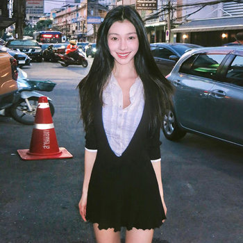 Yi mengling college style contrast color patchwork lapel dress