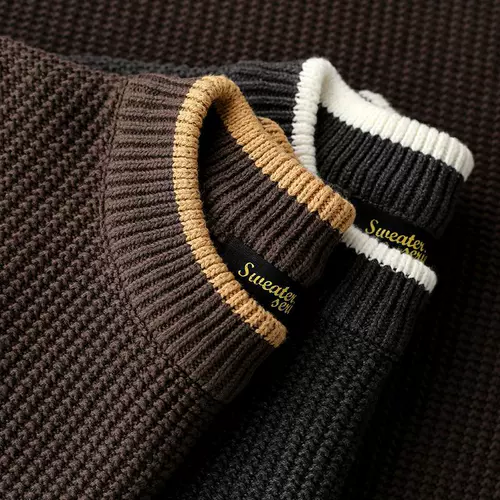 Акриловый ретро трикотажный свитер для отдыха, шоколадно-коричневый цвет, в американском стиле, круглый воротник, большой размер