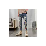 Летние тонкие джинсы, трендовые универсальные штаны, в корейском стиле, с вышивкой, облегающий крой