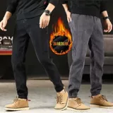 Утепленные вельветовые штаны, мужские бархатные цветные повседневные брюки для отдыха, большой размер