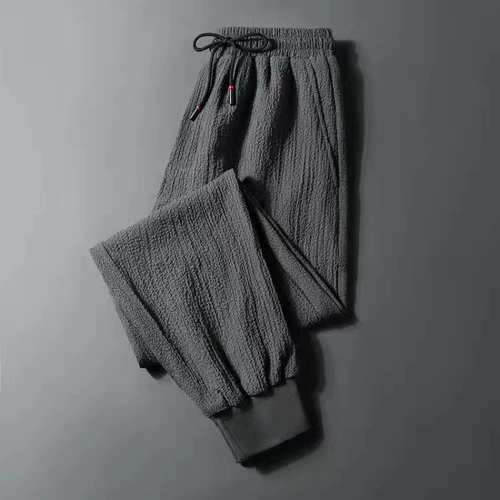 Мужские летние тонкие шелковые спортивные штаны для отдыха, свободный прямой крой