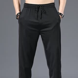 Летние тонкие дышащие шелковые эластичные быстросохнущие штаны, в корейском стиле, свободный прямой крой