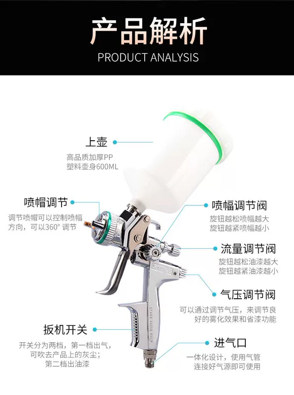 Đức chuyên nghiệp ô tô súng phun công cụ quang xúc tác súng phun sơn tấm kim loại nồi khí nén súng phun nguyên tử hóa cao