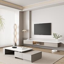 Suspended wall hanging light luxury rock slab TV cabinet coffee table combination living room small apartment type modern simple rectangular hanging wall cabinet