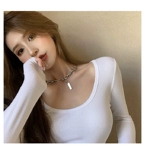 Брендовый осенний демисезонный цветной приятный телу лонгслив для школьников, в корейском стиле, облегающий крой