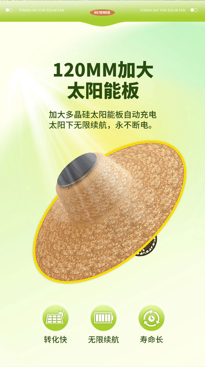 Фанаты Cap 太阳能风扇帽草帽防晒帽子成人干活新款户外钓鱼采茶种地遮阳帽男