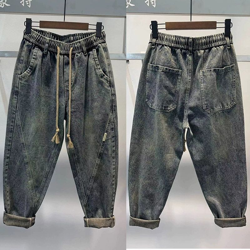 Plus-Size American Retro Washed Loose Jeans for Men, 2024 Autumn Tapered Loose Wide-Leg Harem Pants ins