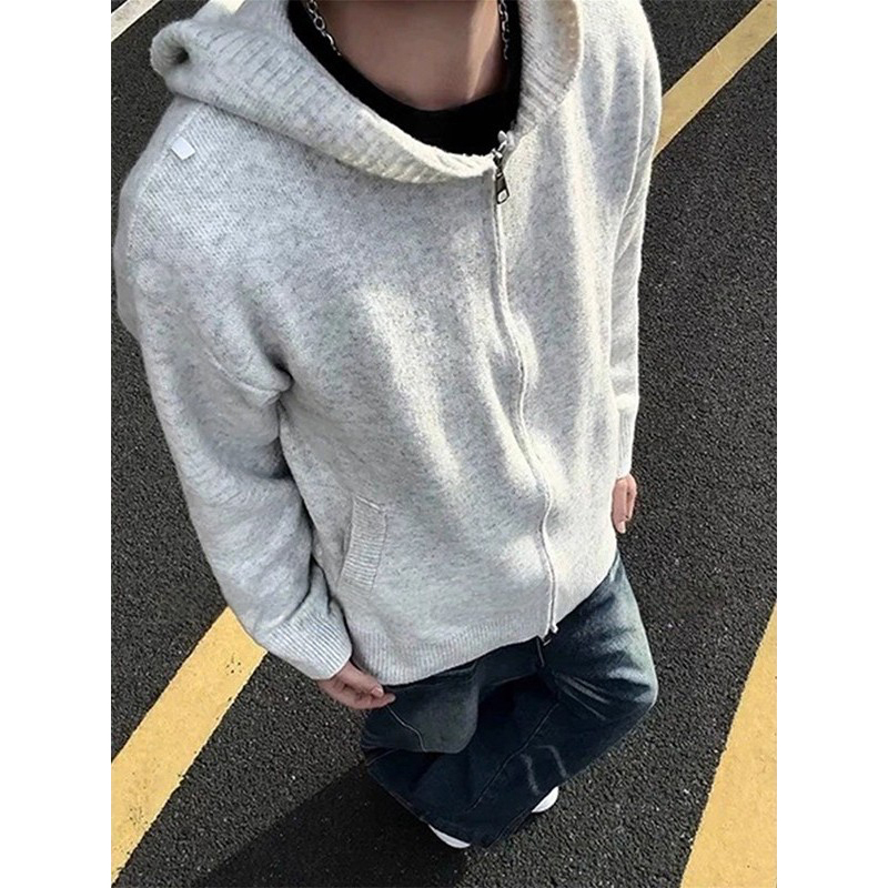 Plus Size 150kg American Retro Hooded Cardigan Sweatshirt for Men and Women, Autumn Loose Lazy Style Knitted Sweater Jacket2