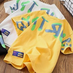 2022 new T-shirt summer new style boys short-sleeved medium and large children versatile letter printed tops children's T-shirt trend