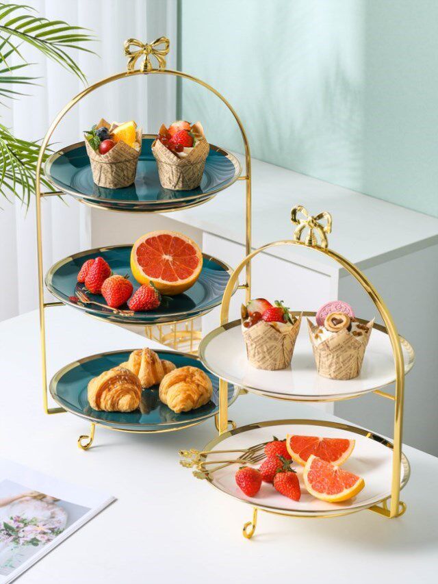 Miaomanwu European-style ceramic cake afternoon tea snack fruit plate living room household candy dried fruit double three-layer plate